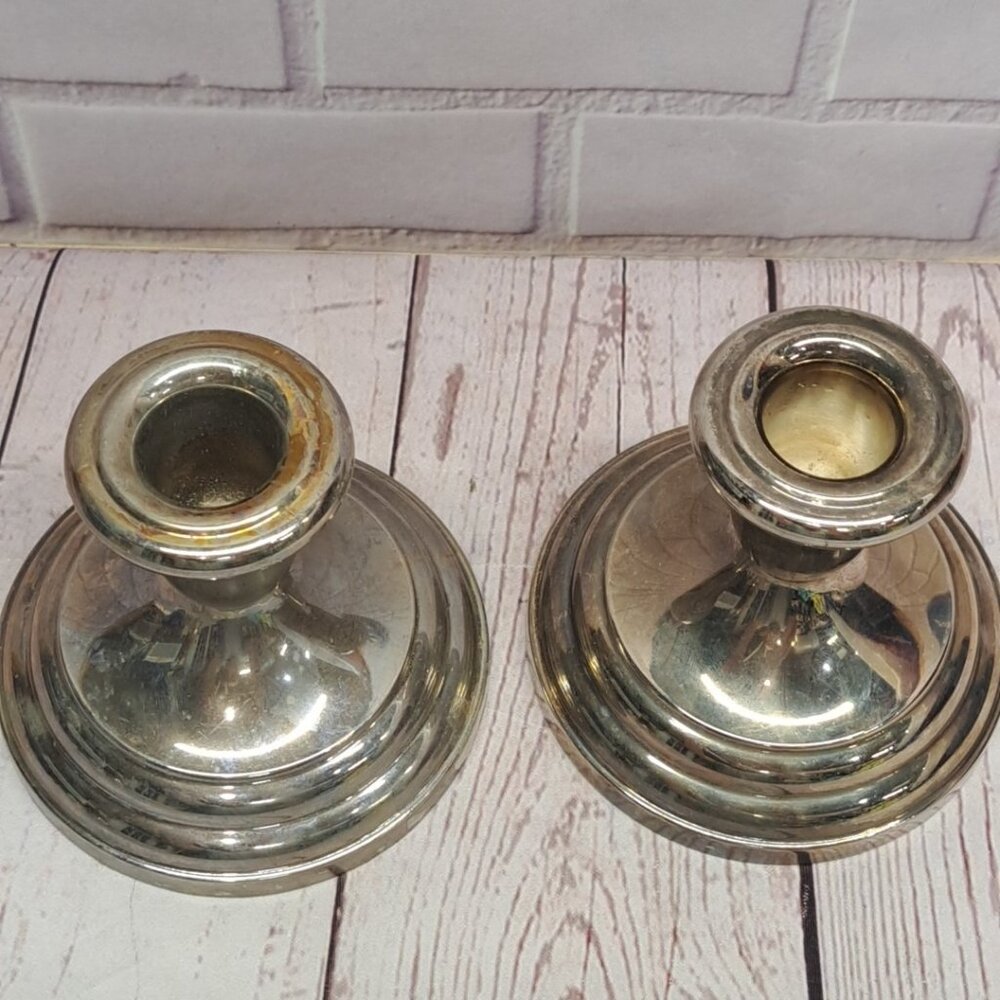 F. B. Rogers Silver Plate Japan Candle Holders Pair 4" X 4” Heavy Vintage Lot - Picture 3 of 5